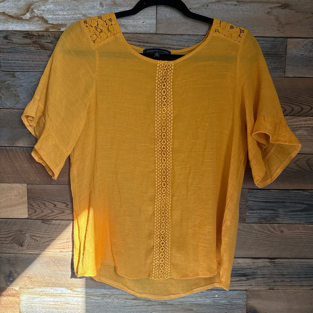Adrienne Vittadini Mustard Lace Detail Blouse
